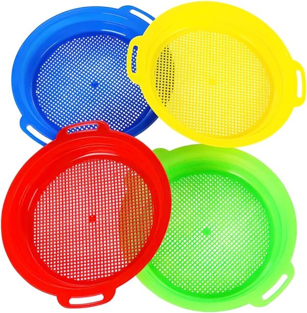 KBIBCK 4 Pack Beach Sand Sifters, Sand Beach Set for Kids, Garden Sieve for Soil Toy Set, Sand Sifter for Backyard, Park, Beach, Complete Gift Set for Kids, Boys, Girls, 8.75 x...