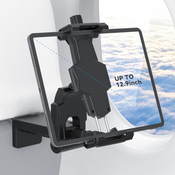 KDD Airplane Tablet Holder Mount, Adjustable Travel Essentials iPad Phone Stand with 360 Degree Rotation, Portable Tesla Model 3/Y Car Headrest Mount Compatible with iPad,...