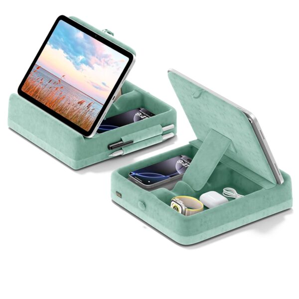 KDD Tablet Pillow Holder, Foldable ipad Cushion Pillow Stand with Storage and Stylus Mount for Bed, Lap, Desk, Adjustable Tablet Rest Cushion for iPad Pro 13, iPad Air, Mini,...