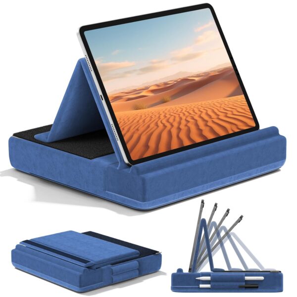 KDD Tablet Pillow Stand, Multi-Angle Viewing Ipad Holder for Lap, Bed and Desk, Foldable Soft Pad Dock with Stylus Mount Compatible with Ipad Pro 12.9, 10.5, 11, Air, Mini,...