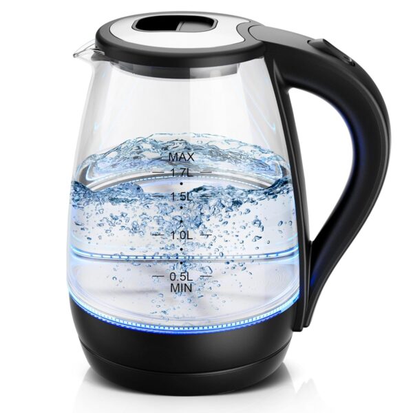 KEINVE Electric Kettle 1.7L Borosilicate Glass Electric Kettle with LED Indicator, Fast Boiling Hot Water Boiler & Tea Kettle Electric with One-touch Lid, Swivel Base, Auto...