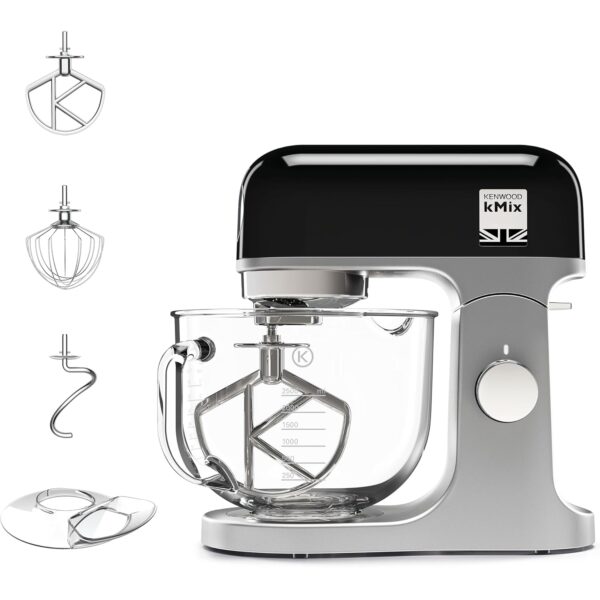 Kenwood KMX754ABK Stand Mixer for Baking, Stylish Kitchen Mixer with K-beater, Dough Hook and Whisk, 5L Glass Bowl, Removable Splash Guard, 1000 W, Black