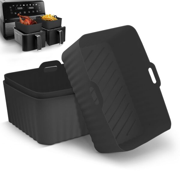 Keplin - 3 Pack Black Rectangular Silicone Air Fryer Liners - BPA-Free, Food-Grade, Heat Resistant to 230°C - Non-Stick and Reusable - Dishwasher Safe for Easy Cleaning - Meets...