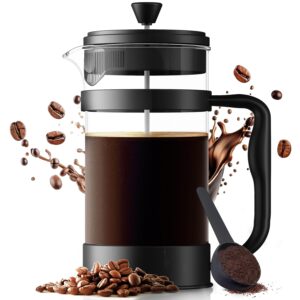 KICHLY 8 Cup French Press Coffee Maker and Tea Maker 1.0L Cafetiere with Heat Resistant Borosilicate Glass (1.0Ltr, 8 Cups, Black, Pack of 1)