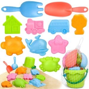 Kids Beach Toy,11 Pieces Sand Castle Playset with Bucket Spade Rake and Other Model Tools Kit, Summer Beach Games for Children Toddlers