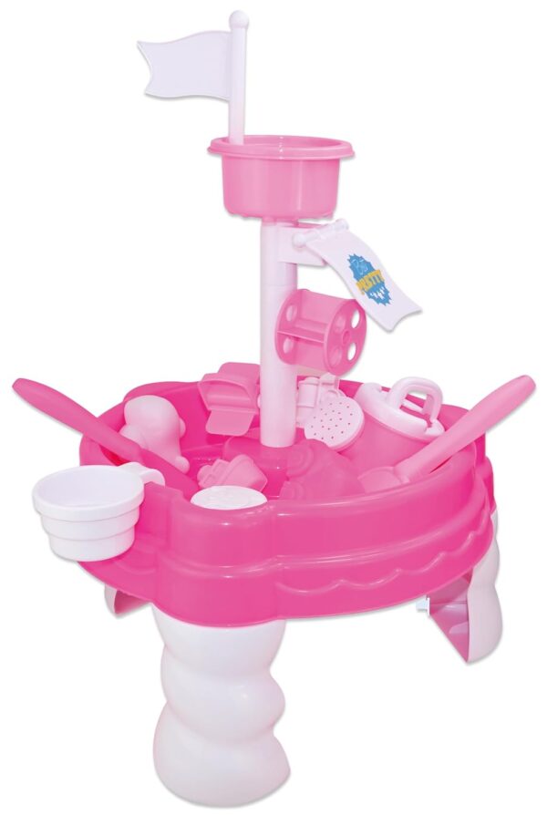 Kids Pink Sand and Water Play Table – 14 Piece Pirate Boat Themed Sensory Activity Set with Crows Nest, Spinners & Accessories – Indoor & Outdoor Toy for Children Aged 3+ –...