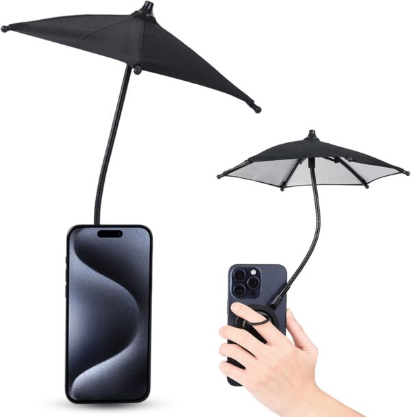 Kiorafoto Magnetic Mobile Phone Umbrella Shade for Sun, Outdoor Phone Holder with Sun Umbrella, Flexible Angle Design & Rotatable Phone Ring, for iPhone 15 14 13 12 Pro Max Plus...