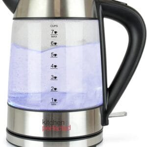 Kitchen Perfected Eco-Friendly Blue Illuminating Cordless Glass Kettle - 1.7Ltr, 2200w, Fast and Quiet Boil, 1 Cup in 60 seconds, Only boil what you need, BPA Free - E1401BS