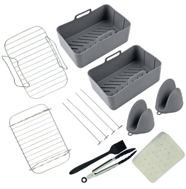Kitchen Web Air Fryer 13PCS Accessories Set - Durable 180g Silicone Liners, Grill Rack, Skewers, Gloves, Tongs, Brush, with 100 Paper Baking Sheets - Fits 4.5-9L, AF400UK,...