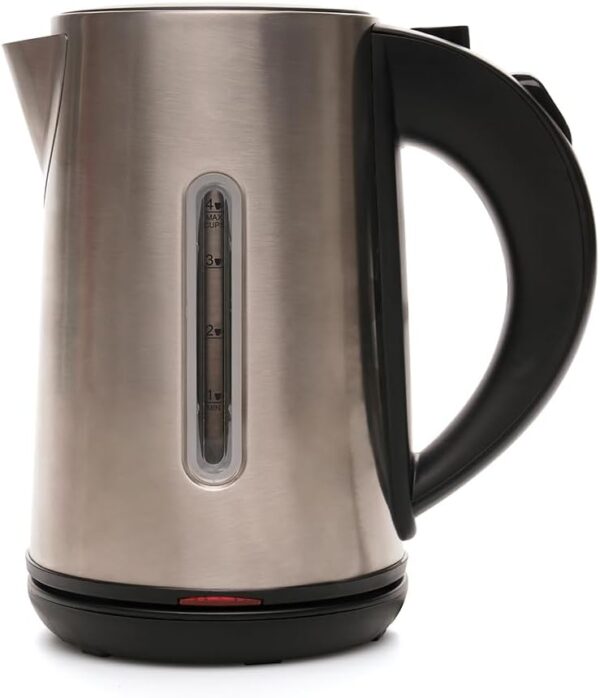 KitchenPerfected Quiet Boil Eco-Friendly Lightweight Cordless Kettle - 1100w, 1 cup boil, 0.8 Litre (4 cups), Built-in Filter, Elderly, Hotels, B&B's - Stainless Steel - E1575BS