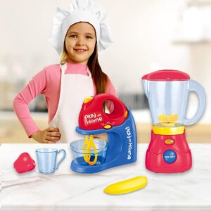 Koolbitz 2 in 1 Kids Pretend Play Kitchen Set Juicer Blender and Mixer Toy with Pretend Fruits Vegetable Kitchen Accessories, Kitchen Appliances Realistic With Light & Sound for...