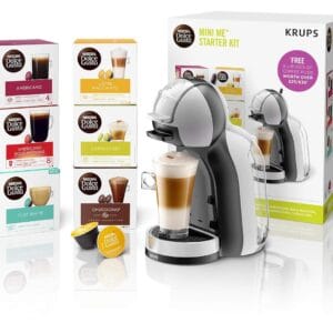 KRUPS Nescafé Dolce Gusto Mini Me, Single Serve Capsule Coffee Machine Starter Kit, Including 6 boxes of Coffee Pods, KP123B41, Arctic Grey and Black