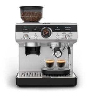Krups Precision, Manual Espresso Machine With Grinder, Perfectly Crafted Espresso, Intuitive Interface, XP801TG0, Black/Stainless Steel