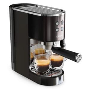 Krups Virtuoso + Pump Espresso Machine, Sleek Compact Design, Auto Flow-Stop, Espresso and Cappuccino Maker, Black Stainless Steel, XP444GG0