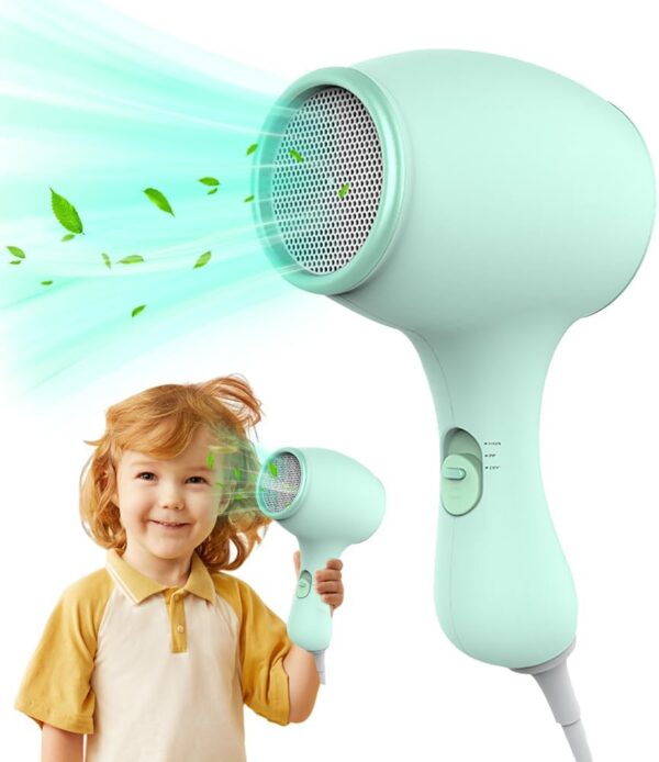 KUWUNG Portable Travel Hairdryer, Kids Hair Dryer, Mini Baby Blow Dryer, Quiet Small Hair Dryer with Hot/Cold Button, Compact Hairdryer for Girls Boys Women Men, Ionic Hairdryer...