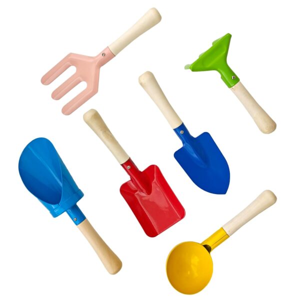 KY-Tech Beach Toys Set for Kids, 6pcs Sand Shovel Kit, Sandpit Toys for Toddlers, Metal Sand Spade, Spoon, Rake, Shovel, Cylinder and Fork for Kids