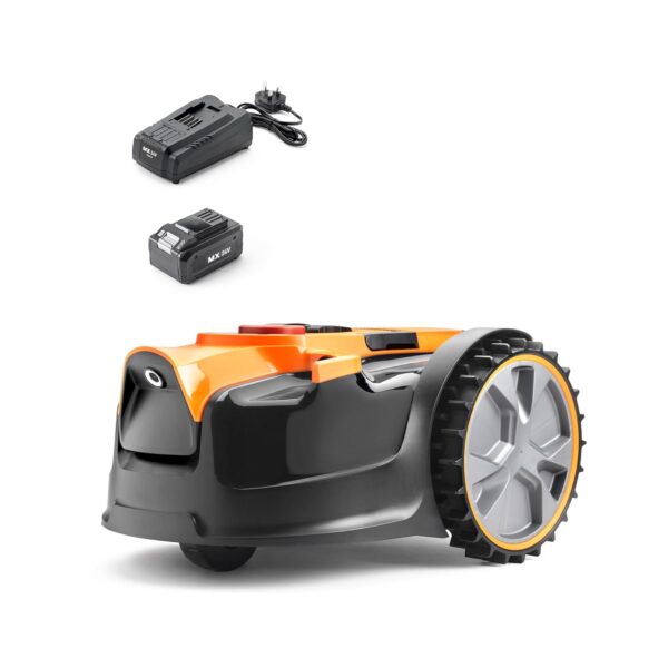 LawnMaster OcuMow® 16 Drop and Mow Robot Lawnmower with MX 24V 4.0Ah lithium battery and fast charger. No Boundary Wire, App or Outdoor Power Socket needed. For small to medium...