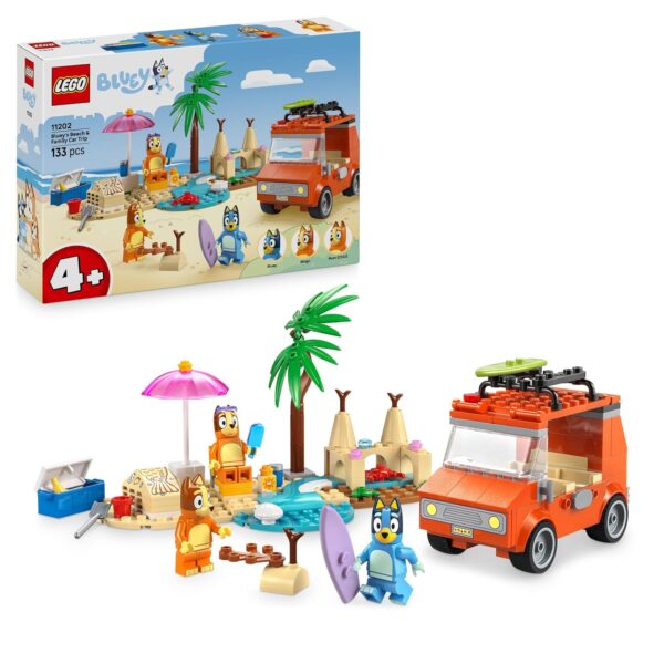 LEGO Bluey: Bluey's Beach & Family Car Trip Toy with 3 Minifigures incl. Bingo & Chilli, plus 2 Surfboards, a Sand Castle & Fun Accessories - Birthday Gift for 4+ Year Old Girls...
