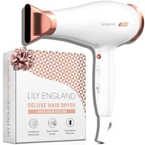 Lily England Lightweight Hair Dryer - Quiet Hairdryer with Cold Setting for Shine Boost, Hairdryers for Women Multiple Heat & Speed Settings, White & Rose Gold