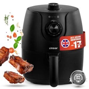 Linsar - Black Air Fryer - 1.8L - incl. Timer and Individual Temperature Adjuster - Oil Free - More Energy Saving & Faster than Traditional Ovens - 1200 Watt (Black)