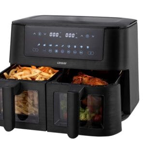 Linsar - Dual Zone Air Fryer - with Double Chamber - 8L Air Fryer 2 Baskets - with Viewing Window - Touch Screen - 9 Presets - Sync Ready Technology (Black)