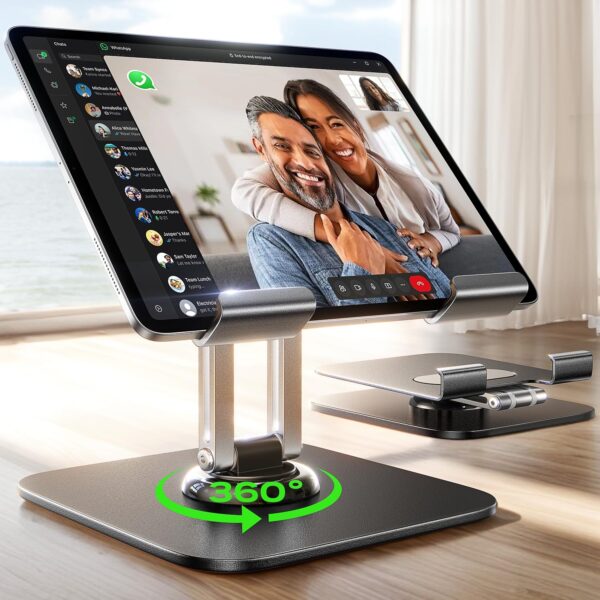 LISEN Tablet Stand Holder Fits iPad Stand for Desk 360° Adjustable Desk Accessories Foldable Must Have Office Accessories for iPad 10 Generation Fire HD 8 Samsung Lenovo Tab...