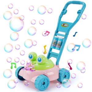 LKFDTW Frog Bubble Lawn Mower for Kids Toddlers, Automatic Garden Lawnmower Bubble Machine with Music, Outdoor Summer Gardening Push Toys Soapy Solution Included for Preschool...