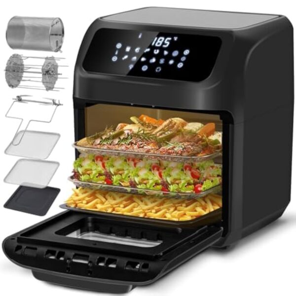 LLIVEKIT 12L Large Air Fryer Oven, 1800W Family Size Digital Air Fryer with Rotisserie, Dehydrator, 12 Presets, 90 Minutes Timer, Preheat & Reheat Oil Less for Fry Roast Bake...