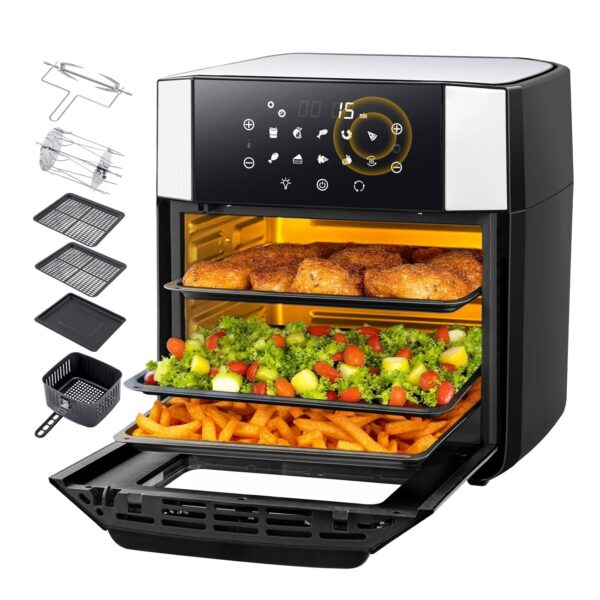 LLIVEKIT 15L Air Fryers Oven with Rotisserie, 90% Less Oil Airfryer, 10-In-1 LED Touch Screen Mini Oven with Fry, Bake, Grill, Roast, Stainless Steel AirFryer with 7 Accessories...