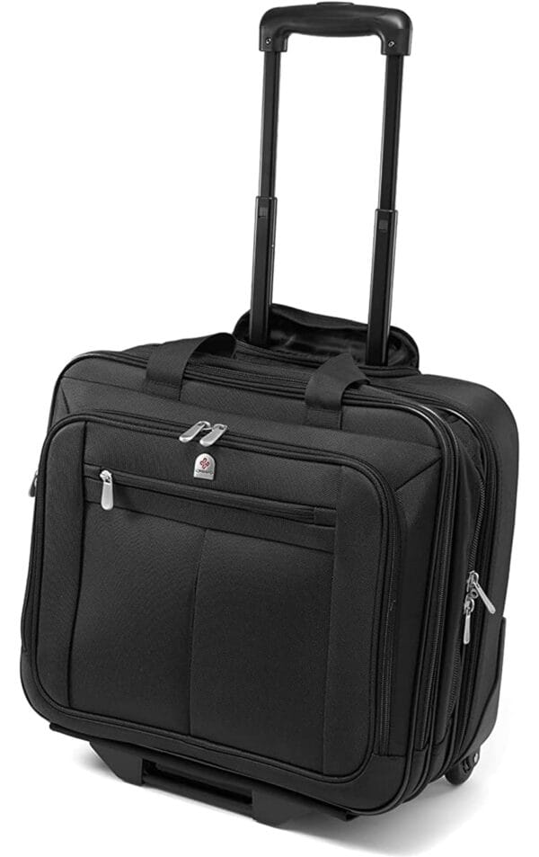 Lombard Executive Wheeled Laptop Bag - Black Pilot Case for Business Travel - Modern Design Laptop Trolley Bag for Men & Women - Flight Bag Rolling Briefcase with Extending...