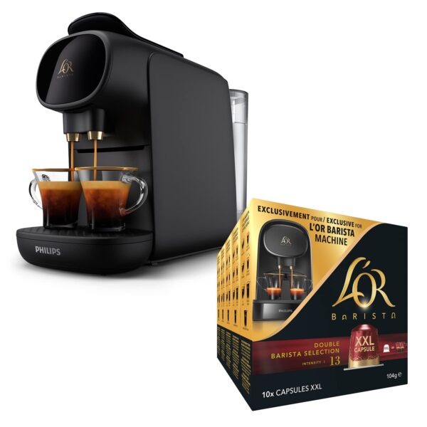 L'OR BARISTA Sublime Coffee Machine Black by Philips with L'OR Double Barista Selection XXL 5X10PC, Double Shot, Aluminium Coffee Capsules (Total 50 XXL Capsules) Intensity 13