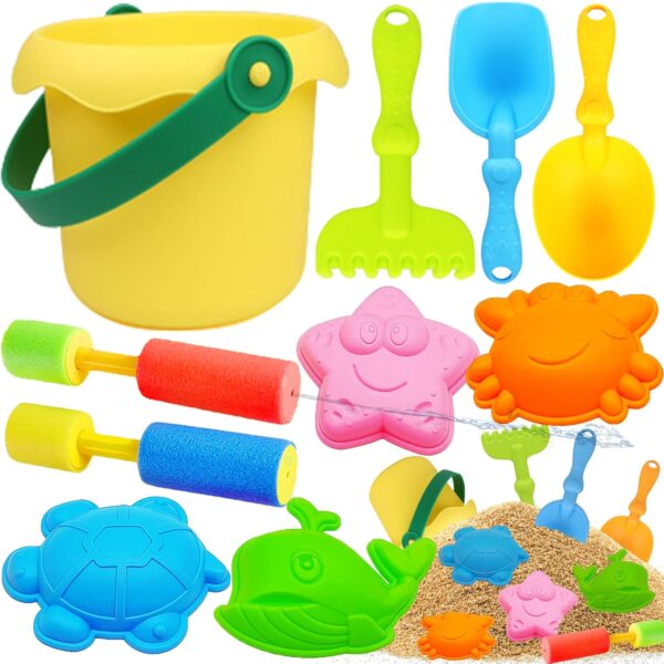 Lubibi 10 PCS Bucket Beach Toy Set for Kids, Outdoor Water and Sand Toys With Rake, Water Pistol, Spade Tools, Children Outdoor Toy For Spring Summer Holiday For Toddler Boys...