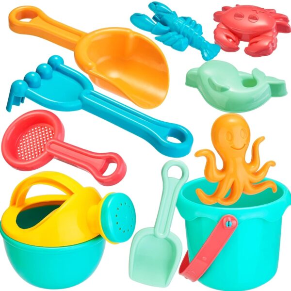 Lubibi Beach Toys Set For Kids, 10 PCS Sand Toys Including Buckets, Watering Cans, Shovels, Rakes, Sea Animal Molds, Outdoor Fun Sand Tools For Toddler Boys Girls 1 2 3 4 5...