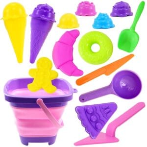 Lubibi Foldable Bucket Beach Toy Set for Kids, Outdoor Water and Sand Toys With Plastic Baking Toys 10 PCS Baking Moulds, Sand Beach Toy For Spring Summer Holiday For Boys Girls...
