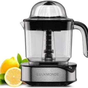 LUUKMONDE Electric Citrus Juicer - 1.2L Capacity Orange Juicer with Powerful Motor and LED Light - Ideal for Oranges, Lemons, Limes, Grapefruits - D-8020A, Black