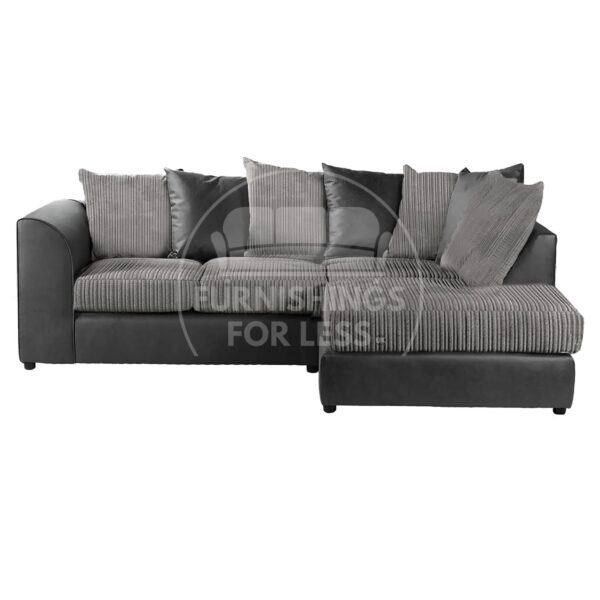 Luxor L Shaped 4 Seater Corner Sofa Black and Grey Jumbo Cord Leather Like Scatter Back Deep Seated Foam (Right Hand Facing Corner Sofa)