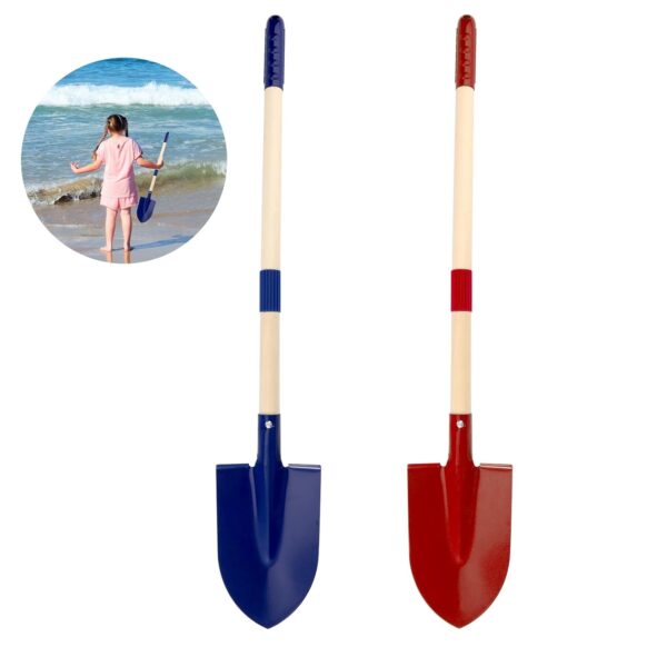 Lyreh 2pcs Metal Beach Shovels for Kids, Detachable Sand Shovel with Wood Handle & Plastic Grip Toddler Garden Spade Beach Play Toys for Digging & Outdoor Activities(Red+Blue)