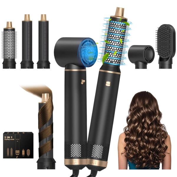 Magic Styler, 5 in 1 Hair Styler, 1000W Air Styler with Auto Curling Wands, Multi-use Ionic Hair Blow Dryer Brush Set for All Hair Type/Length,110,000 RPM, Dry, Curl, Straighten...