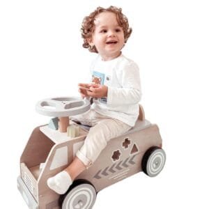 Mamabrum Kids Ride On Wooden Car, Toddler Cars & Toys with Steering Wheel & Blocks, Toys Age 2 - Indoor & Outdoor Play Vehicle for Children with Rubber Wheels