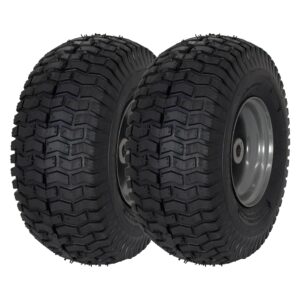 MARASTAR 21446-2PK 15x6.00-6 Tyre and Wheel Assembly Replacement Front Lawn Mower Tyre Compatible with Craftsman Ride On Mowers (Pack of 2)