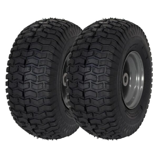 MARASTAR 21446-2PK 15x6.00-6 Tyre and Wheel Assembly Replacement Front Lawn Mower Tyre Compatible with Craftsman Ride On Mowers (Pack of 2)
