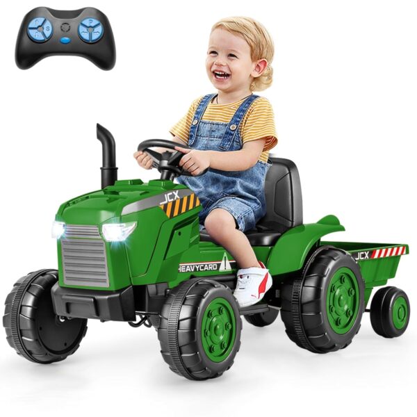 Maxmass 12V Kids Ride on Tractor, Battery Powered Electric Car with Detachable Trailer, Remote Control, Wireless Connection, USB, Music, Electric Construction Vehicle for 3-8...