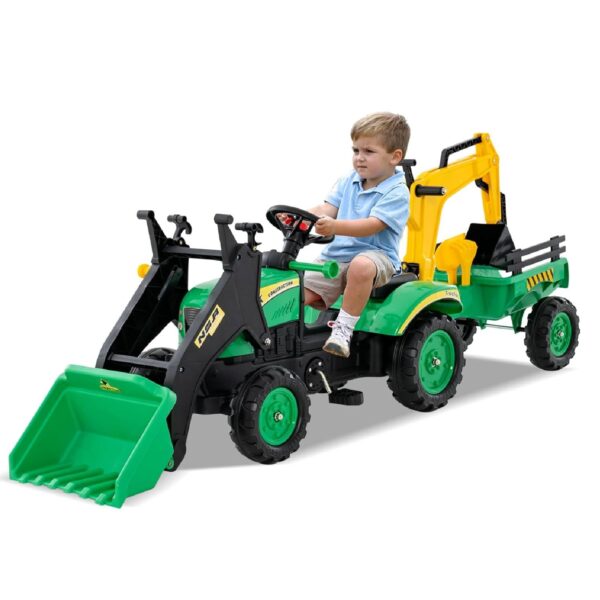 Maxmass Kids Ride on Bulldozer, 3-in-1 Children Pedal Ride on Excavator with Detachable Trailer, Adjustable Digging & Shovel Bucket, Horn Sound, Toddler Tractor Toy Car for 3-6...