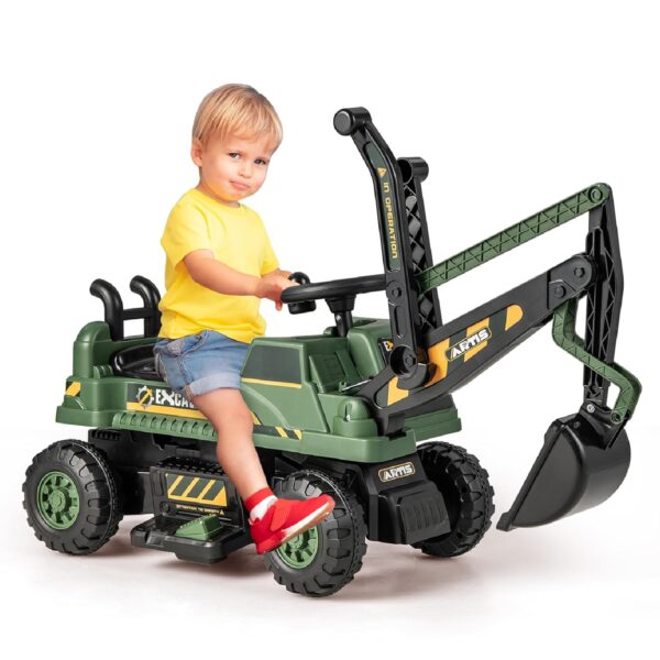 Maxmass Kids Ride On Digger, 6V Battery Powered Electric Excavator with Adjustable Arm & Shovel, LED Lights, Music, Children Construction Toy Car for 3+ Years Old (Olivegreen)