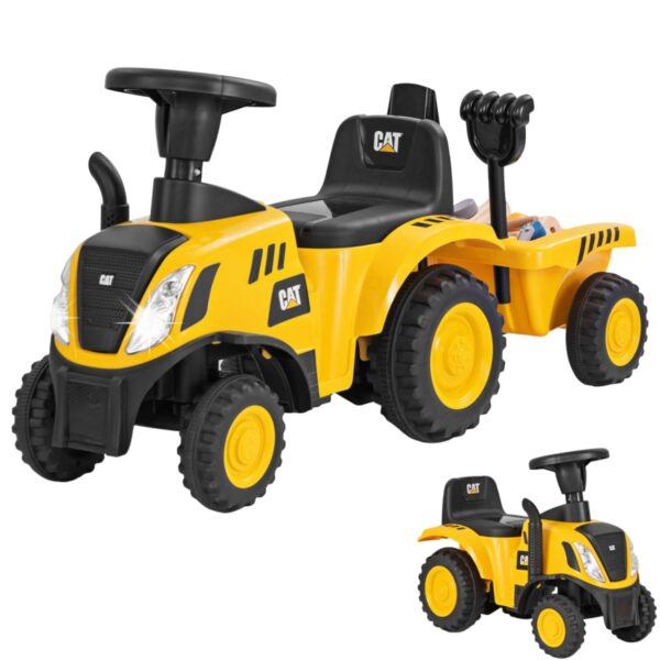 Maxmass Ride on Tractor and Trailer, Kids Sliding Toy Car with Detachable Trailer, LED Lights, Horn, Rake & Shovel, Foot to Floor Toddler Ride on Car for 12-36 Months Old...