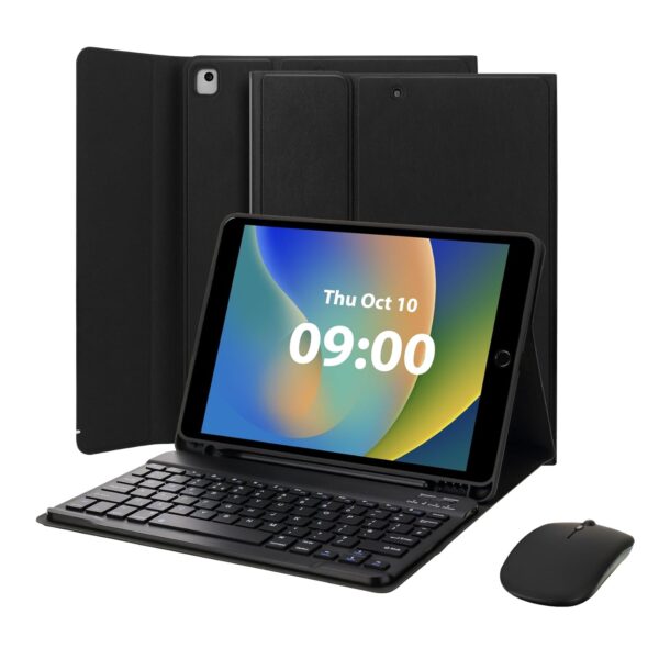 MAYPHY Keyboard Case with Mouse for iPad 9th/8th/7th Generation 10.2 inch, iPad Air 3/Pro 10.5 inch, Detachable Keyboard Case, with Pen Holder, Wireless Mouse, UK Layout, Black