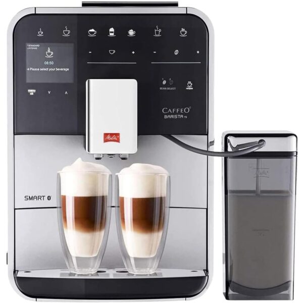 Melitta Integrated Bean to Cup Coffee Machine, TS SMART Model F85/0-101, Bluetooth connectivity, Melitta Connect App, Whisper Grinder (Quiet Mark), Silver