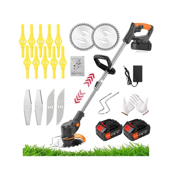 Metal Blade Strimmer Strimmer Cordless Strimmers Electric with Blade Grass Trimmer with Power Display 2*Lithium Battery & Quick Change Spare Blades for Lawn Garden Pruning