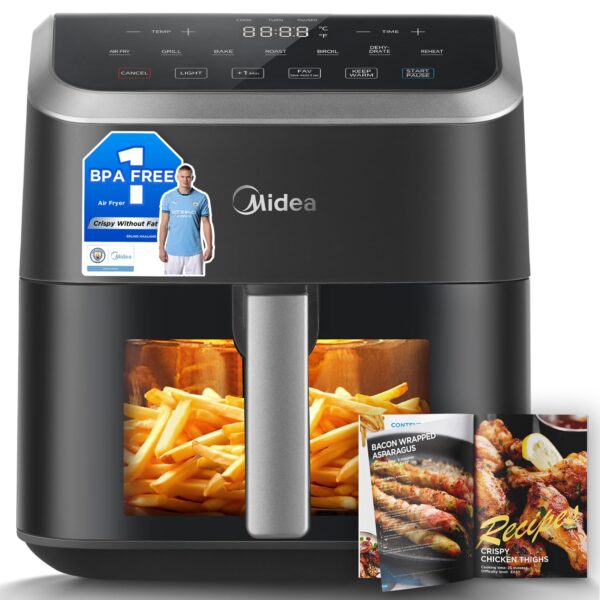 Midea Air Fryer with Visible Window 5L, HeatXpress Rapid Air Technology, 90% Less Oil, Energy Saving, 7-In-1 Presets, Non-Stick, Dishwasher Safe, Digital Display, +1 Minute...