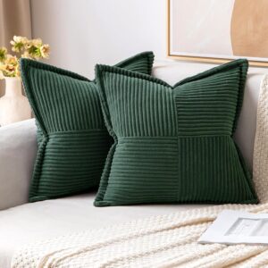 MIULEE Cordur Cushion Covers Pack of 2 Decorative Modern Patchwork Throw Pillow Covers Soft Pillowcase Cushions for Home Winter decor Sofa Couch with Invisible Zipper Dark Green...